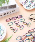 Dope Rainbow Bag Hardware Set Featuring Swivel Hooks D Rings And Tri Glide Buckles For DIY Crafts with vibrant metal pieces.