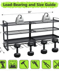 Load-bearing black Heavy Duty Power Tool Wall Mount Organizer with 4 tier shelves and 8 drill holders, supports up to 300lbs.