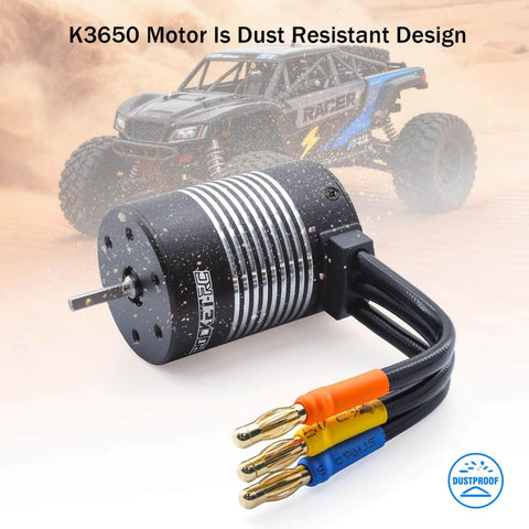 3650 Brushless Motor 2300KV High Speed Waterproof Beefy Torque For 1 To 10 Scale RC Cars And Trucks, front view with connectors