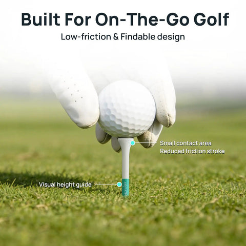 Golfer placing ball on Funny Golf Tees Set With Flip Open Box 18 Pack Premium Three And A Quarter Inch Tees for consistent height