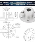 Motor Shaft Coupler With Aluminum Flange Connector And Key Lock Slot For No Slip Secure Power Transfer Through High Speed Turns And Rugged Terrain In Models For Great Torque And Durable All Weather Performance., aluminum flange coupler with 1/2in shaft and 56.8mm OD