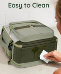 Person wiping stain off Layover-Ready Underseat Travel Backpack For Airlines, dirt-resistant green 35L personal item bag