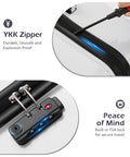 Durable Lightweight Carry On Luggage With PC Plus ABS Hard Shell, Dual Spinner Wheels, TSA Lock, And YKK Zipper, close-up of zipper and lock