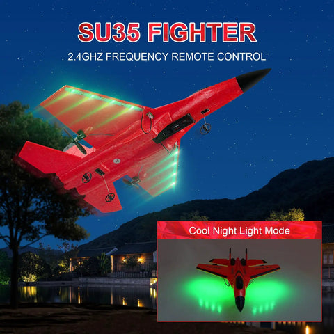 Super Easy To Fly 2CH RC Airplane With 2.4GHz Remote Control RTF Dope Jet Style SU35 FX620 flying with night lights