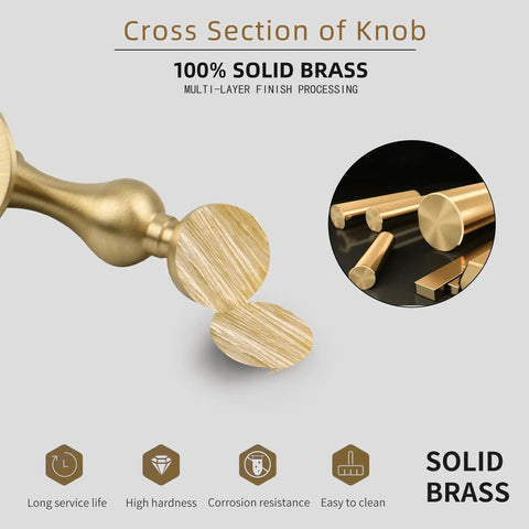 Solid Brass Cabinet Knobs 2 Pack Brushed Gold Boss Level Drop Pulls For Dresser And Drawers Modern Cupboard Wardrobe Pendant Knob Bedroom And Bathroom Cabinet Hardware Easy Install Rust Resistant 2.55 Inch Length cross section, 100% solid brass