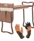 2 In 1 Garden Kneeler And Bench Folding Stool With Tool Pouches, Soft EVA Foam Cushions, Durable Brown Outdoor Kneeling Pad