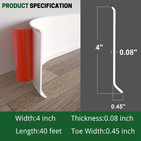 Self Adhesive 4 Inch Vinyl Baseboard Molding Peel And Stick Wall Base Cove Trim 40 Feet White Durable Vinyl Molding