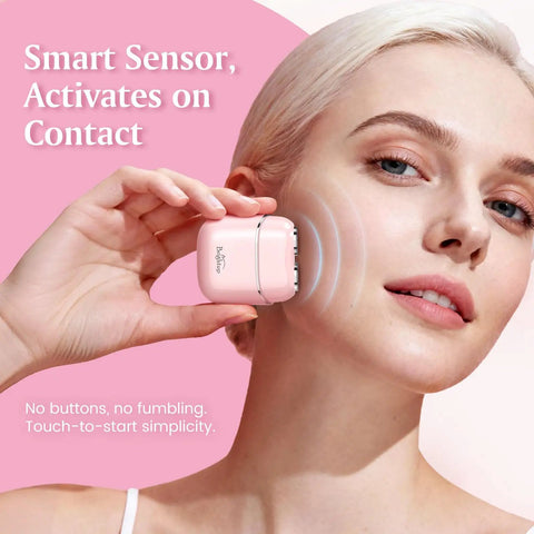Woman using pink Painless Facial Hair Removal For Women Electric Shaver With Smart Sensor No Fuss Touch And Glide