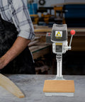 Powerful 340W Benchtop Drill Press With 3 Speed Settings Up To 16,000 RPM 0.98 Inch Drill Depth For Woodworking Metalworking Jewelry Making And DIY Crafts, Compact, Precise, User Friendly in a workshop setting.