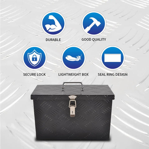 Tough Aluminum Truck Tool Box With Handy Grab Handle And Weather Sealed Overlapping Lid Leak Tight Rust Proof Heavy Duty Trailer Storage Bin In Classic Black 16X7Point5X10