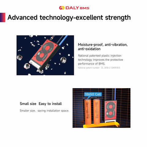 Bulletproof 8S 24V Battery Management System For LiFePO4 Packs with moisture-proof design and small size for easy installation.