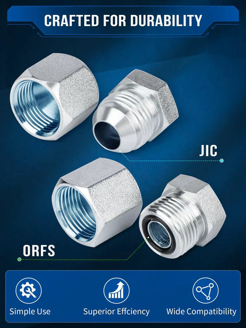 Pro Grade Hydraulic Cap And Plug Kit For JIC And ORFS Fittings 160 Piece Master Set close-up of cap and plug designs