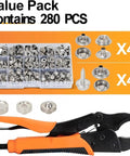 Heavy Duty Snap Fastener Kit With Punch Plier And 280 Pcs 15mm Stainless Snaps Includes Screws Sockets Caps 40 Snap Sets