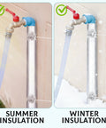 12 Pack Self Adhesive Pipe Insulation Foam Tubes with Aluminum Foil Wrap protecting outdoor water lines in summer and winter conditions.