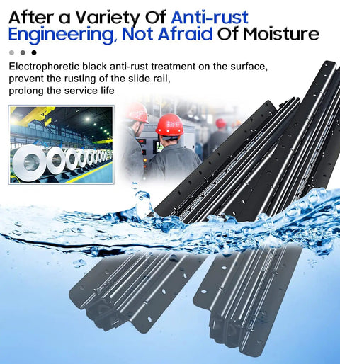Undermount Heavy Duty Full Extension Drawer Slides Black 32 Inch One Pair with anti-rust protection in water exposure test