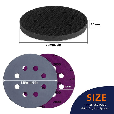 80 Piece 5 Inch 8 Hole Sanding Discs Hook And Loop Set Pro Grade Wet Dry Sandpaper With Grits 1500 Through 10000 And 2 Interface Pads