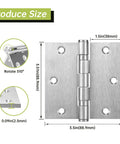 Heavy Duty Square Door Hinges 3.5 By 3.5 Inch Set Of Three Ball Bearing Rust Proof Stainless Steel Brushed Nickel Finish dimensions shown