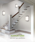 10 Inch LED Wall Sconce Light in Oil Rubbed Bronze, Dimmable, Mounted on White Staircase Wall, 120 Degree Beam