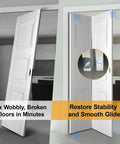 Built Tough Bifold Door Repair Kit For One Three Eighth Inch Wooden Cabinet Door top pivot and bottom bracket, showing stable bifold doors.