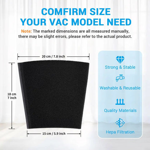 4 Pack Wet Foam Filter Replacements 25-1202 For 1 To 4 Gallon Wet Dry Vacuums size chart and features