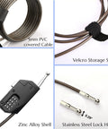 Adjustable Combination Cable Lock With 6.5ft Steel Cord for Trail Cameras, Kayaks, features zinc alloy shell, Velcro strap