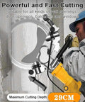 Professional Grade Job Site Ready 5000 Watt Electric Ring Saw Featuring Tough As Nails Brushless Torque For Clean Concrete Grooves and Heavy Duty Masonry Wall Cutting Projects in action cutting through concrete.