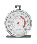 Close-up of Large Dial Oven Thermometer With Three And A Quarter Inch Dial Easy Read 100 To 600 F Range Glass Lens And Red Pointer Silver Finish
