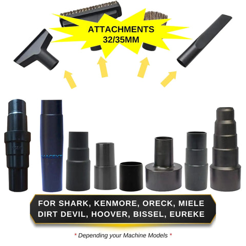 Easy Fit Vacuum Hose Adapter Kit For 1 1/4 Inch Attachments Seals 33mm To 38mm Hoses adapters and attachments display.