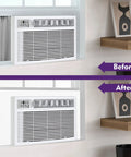 Full Surround Window AC Insulation Foam Side Panels For Air Conditioner Units, 39 Inch Width Indoor Window Seal Kit Cover in use before and after