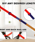 Hands stretching multicolor cable tie from Must Have 150 Piece Cable Tie Set With 4 6 8 10 Inch Reusable Hook And Loop Wire Straps.