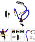 Helping Hand Soldering Setup With Flexible 360 Degree Stainless Steel Arms 3X Magnifying Lamp Heavy Duty Aluminum Base Rotary Clips for PCB clamps in use
