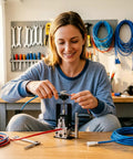 Heavy Duty Copper Wire Stripping Machine For Scrap Recycling Manual And Electric Operation With Hand Crank Or Drill Compatibility, used by a smiling woman.
