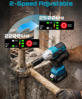 Cordless Impact Wrench 1/2 Inch High Torque Beast With Brushless Motor 479 Ft Lbs in use, dual speed display, man holding tool