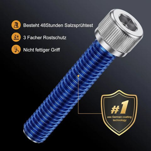 Close-up of Beefy M3 Hex Socket Head Cap Screw Kit, stainless steel bolt showcasing thread detail and hex socket head.