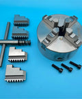 Rock Solid 130Mm Four Jaw Self Centering Lathe Chuck K12-130 with jaws and tool for mini metal lathe projects.