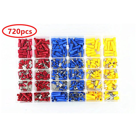 Ultimate 720 Count Tubular Wire Connector Kit Featuring Color Coded Electrical Terminals, Insulated Cable Ferrules In Yellow Red Blue, Heavy Duty Crimping Tool, Perfect For Pro Auto Home Wiring Projects. 720pcs color-coded insulated wire terminals in organizer trays