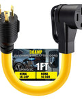 Straight Up Solid Nema L6 30P To 14 50R Ev Charger Adapter Cord, 1FT yellow cable with two connectors for EV charging.