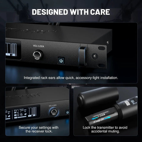 Smart UHF Wireless Microphone System for Live Shows with Dual Cordless Mics, Auto Scan and Sync showing transmitter lock