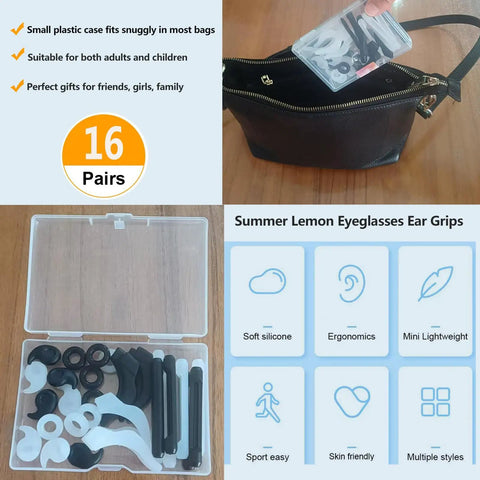 Anti Slip Eyeglasses Retainers With Premium Silicone Comfort Ear Grips set in plastic case for spectacles or sunglasses