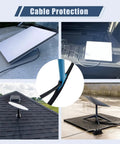 Multiple views of Starlink Cord Protector Kit with 49 ft wire loom tubing in outdoor installations for cable guard protection.