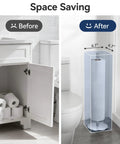 Stainless Steel Freestanding Toilet Paper Holder Stand With Shelf For Spare Rolls Waterproof And Rustproof Bathroom Storage Organizer That Holds Five Rolls No Fuss Tools Needed Durable Modern Bath Accessory For Neat Everyday Use side by side usage comparison.