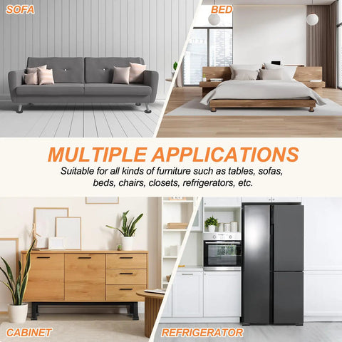 Image showing 5 Inch Felt Furniture Sliders Square Movers 8 Pack Reusable FloorProtectors for various furniture types like sofa, bed, cabinet, and refrigerator.