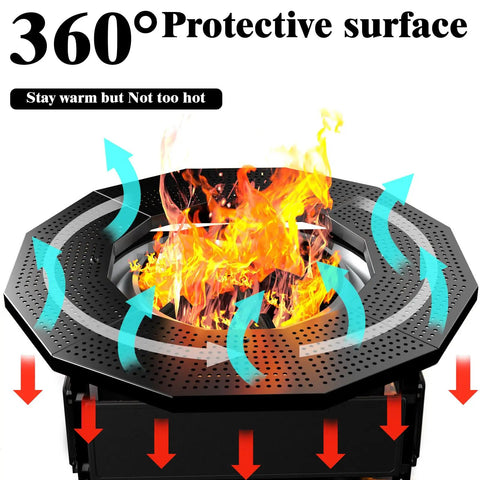 Fire Pit Surround Tabletop For Solo Stove Bonfire Ranger 2.0 with flames and protective airflow arrows