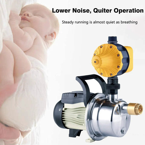 Powerful Half Horsepower Shallow Well Pump 120V AC Water Pump With Pressure Switch beside sleeping baby