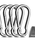 3.1 Inch Heavy Duty Gym Carabiner Clips Pack of 4 Load 1000lbs with storage pouch, nickel-plated for fitness attachments.