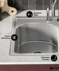 Open Concept Dual Basin Top Mount Kitchen Sink 33 x 22 Inches, 20-Gauge Stainless Steel, rear center drain detail