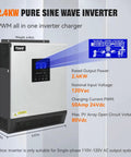 2400W Solar Inverter With 24 Volt DC Input To 110 And 120 Volt AC Pure Sine Wave 50 Amp PWM Charge Controller Hybrid Inverter on wall