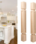 Sturdy 35.5 Inch Tall Wooden Kitchen Island Leg Set, 5 Inch Wide By 5 Inch Deep, Unfinished Raised Panel Cabinet Columns in kitchen