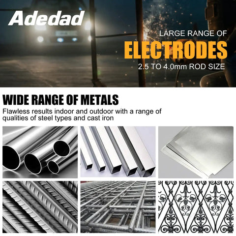 Image showing a variety of metals suitable for welding with 160Amp 110 220V Stick Arc Welder With IGBT Inverter LCD Display MMA Welder.