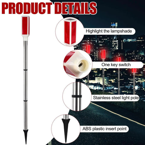 Solar Powered Driveway Markers Pack Of 10 Reflective Red Go To Lights For Night Visibility And Weatherproof Safety Detail View